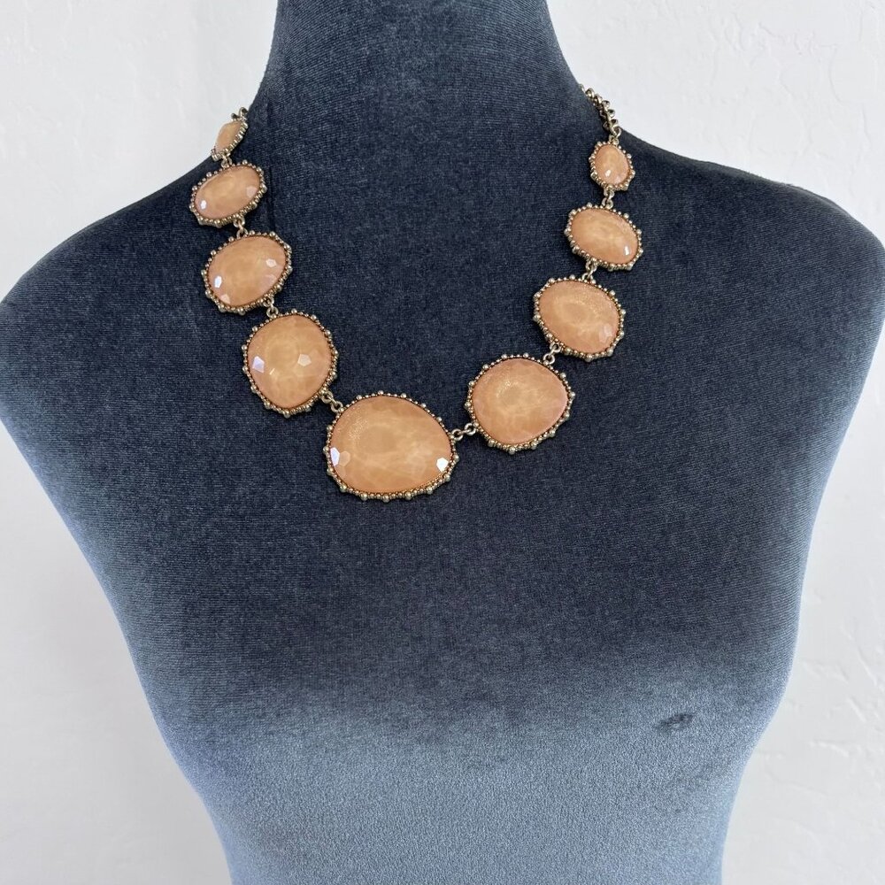 Chunky Statement Necklace Peach Gemstones Gold Tone Bib Style Women‎